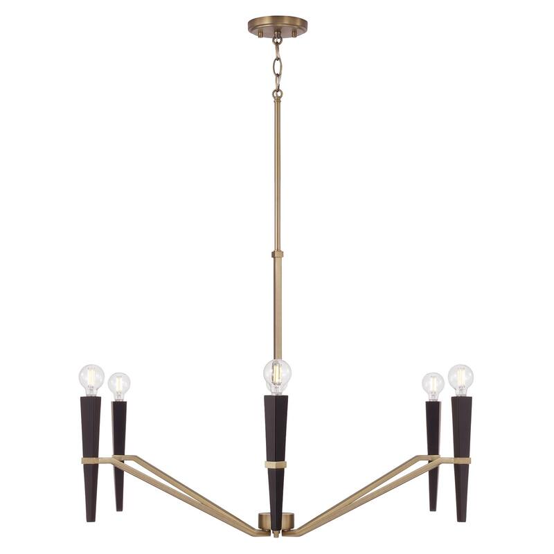 33" W x 22.5" H 6-Light Chandelier in Aged Brass and Black - 33"W x 22.75"H