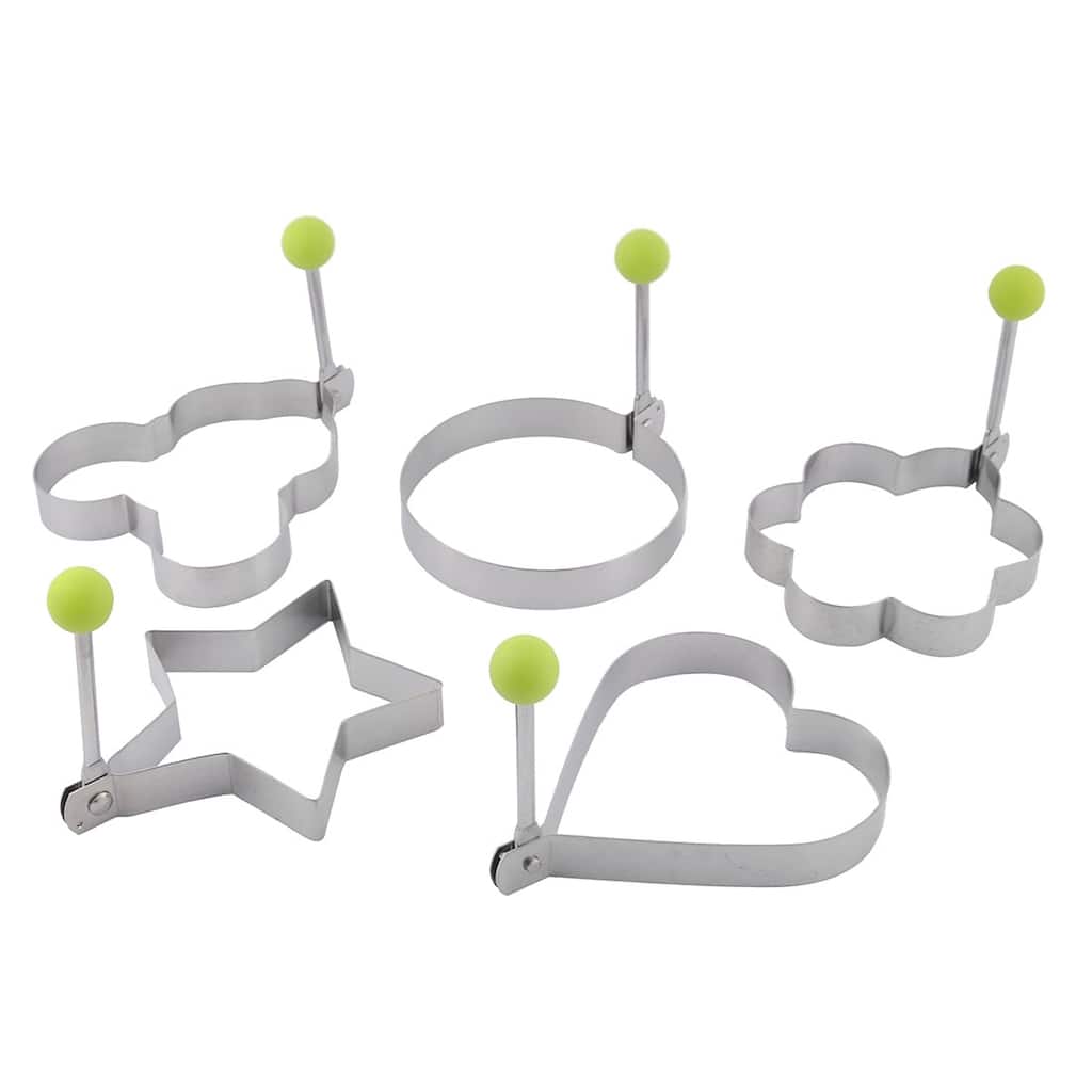 Kitchen Stainless Steel Pancake Mould Fried Egg Mold Ring 5 in 1 - Green,Silver Tone