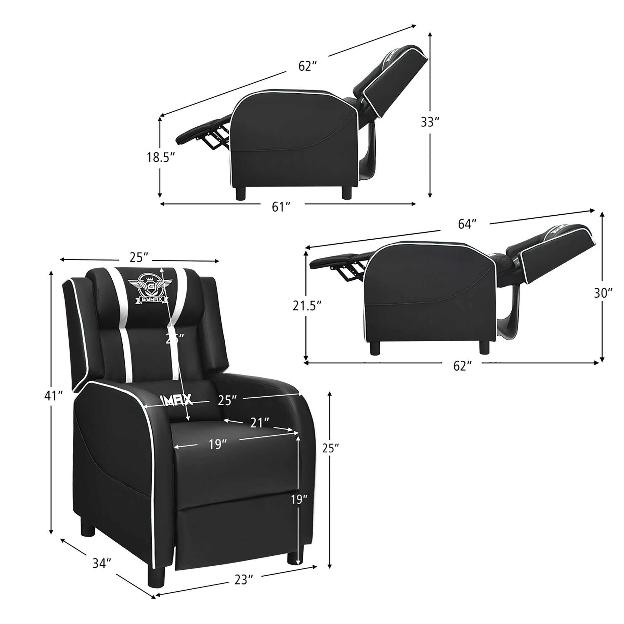 Massage Gaming Recliner Chair Racing Style Single Lounge Sofa