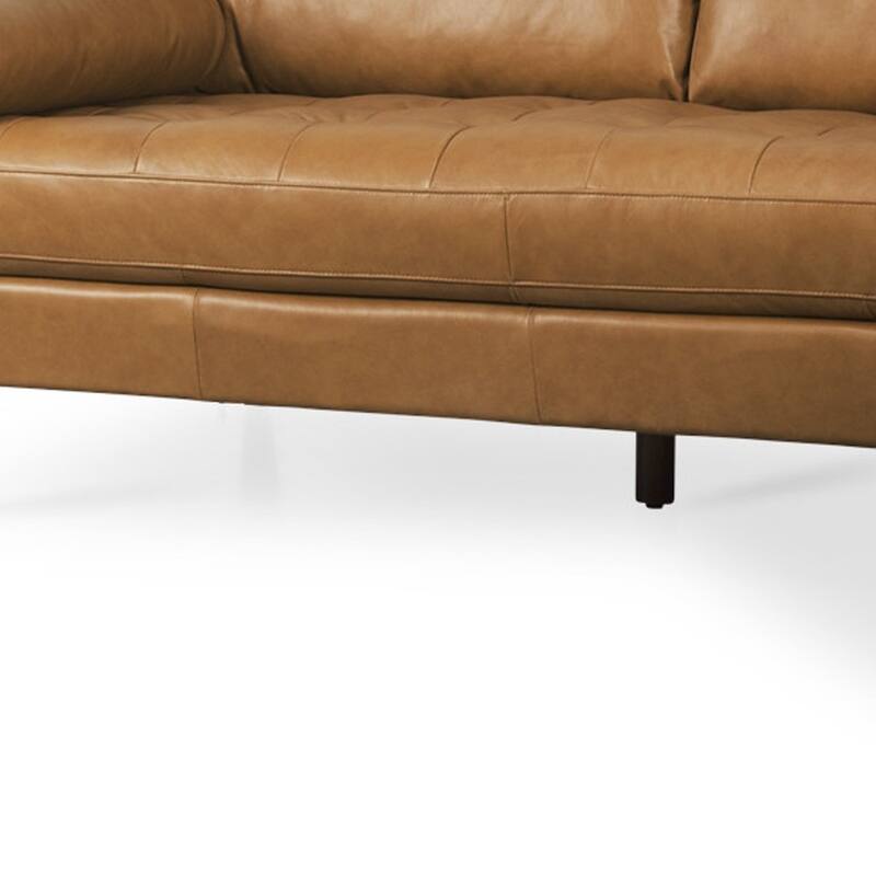 HomeRoots Tan Genuine Leather L Shaped Sofa and Chaise Sectional With Toss Pillows