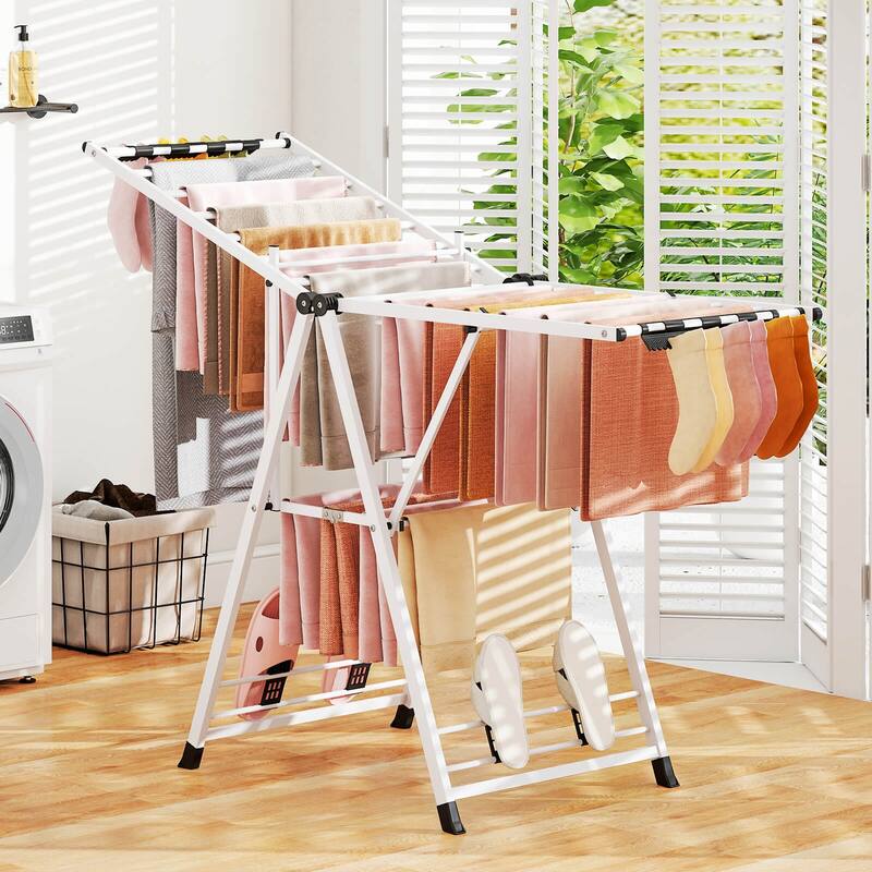 Costway Foldable Metal Laundry Drying Rack with Height Adjustable - See Details