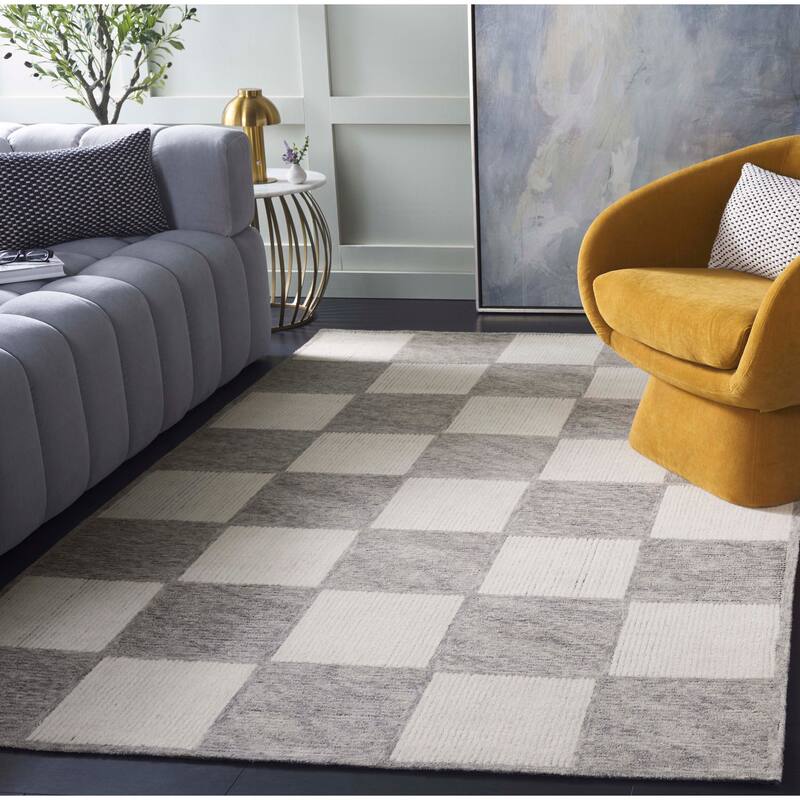 SAFAVIEH Handmade Ebony Ladda Wool Rug - Ivory/Grey - 4' x 6'