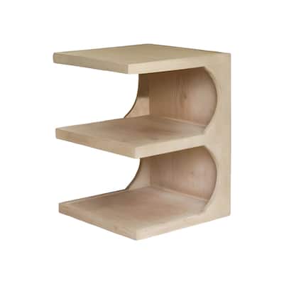 Natural Solid Wood Square End Table with 2 Shelves and Floor Storage - 18” x 18” x 24” (D x W x H)