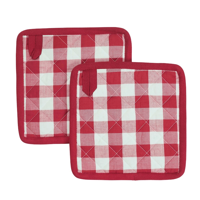 Annie Buffalo Check Black Pot Holder Set of 2 8x8 - N/A