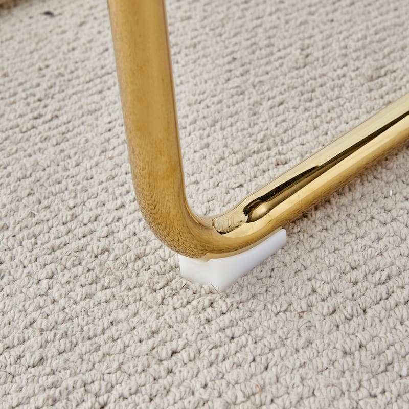 7-Piece Luxury Dining Table and Chair Set, Stone Tabletop Rectangular Table with Stainless Steel Butterfly Legs and 6 PU Chairs