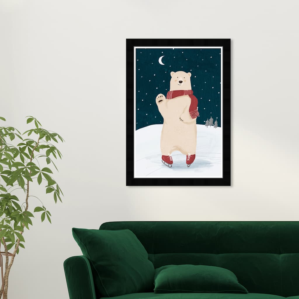 Wynwood Studio Prints Animals Snowy Skater Bear Blue and Dark Blue Farmhouse Wall Art Canvas Print