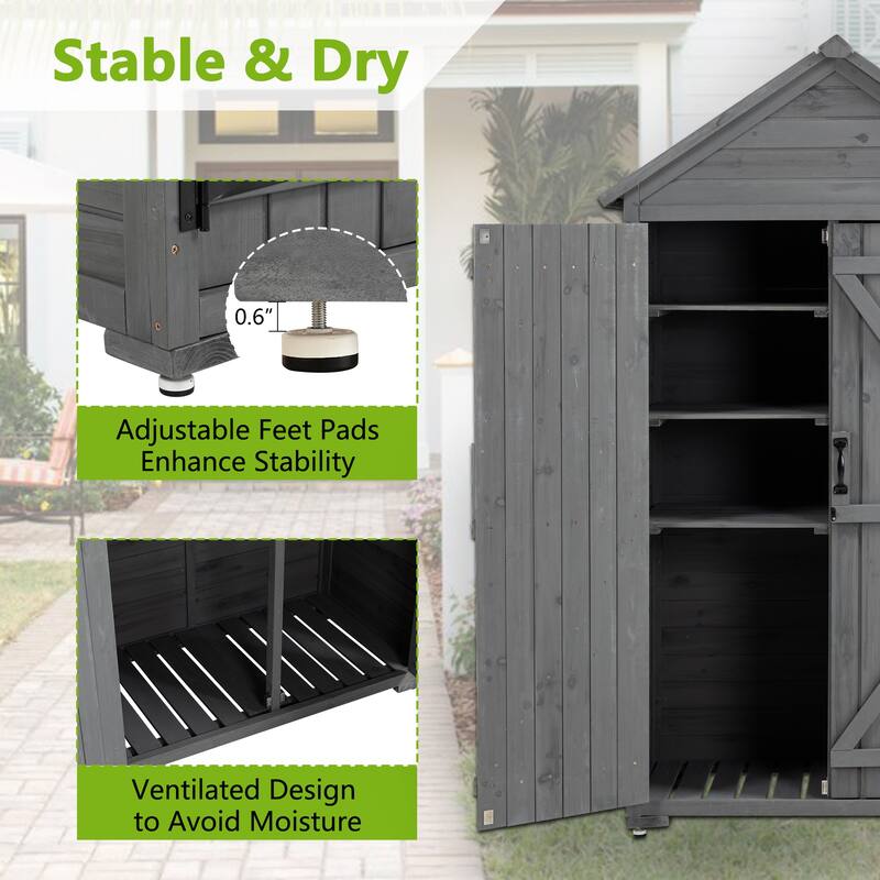 Outdoor Wooden Storage Cabinet with Stainless Steel Details and Removable Shelves