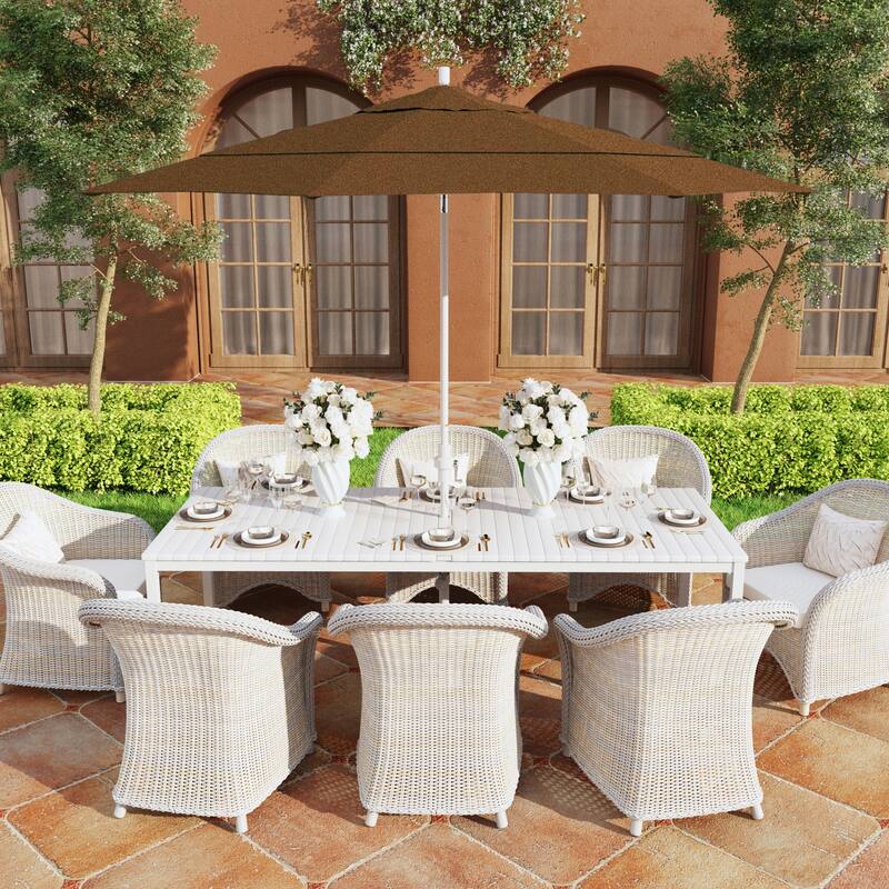 California Umbrella 11' Rd. Aluminum Patio Umbrella, Crank Lift, Collar Tilt, Dbl Wind Vent, White Finish, Sunbrella Fabric - Teak