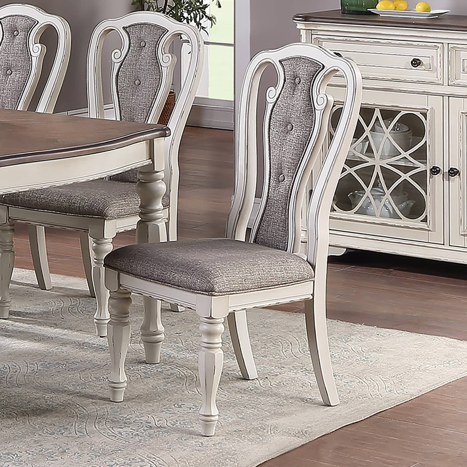 Fabric Upholstery Dining Chair, Vintage White, Set of 2