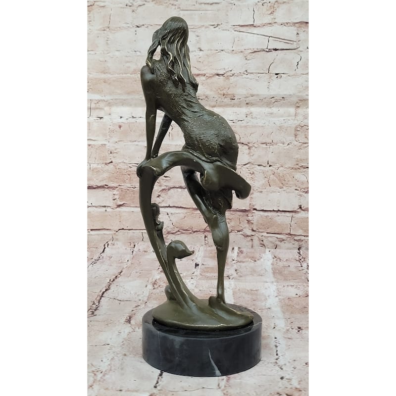 Art Nouveau Bronze Girl On Swing Sculpture – Marble Base Figurine