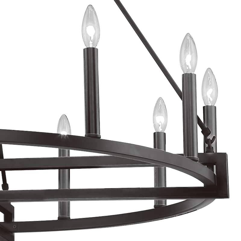 Acroma 12-light 41In Farmhouse Black Geometric Wheel Chandelier