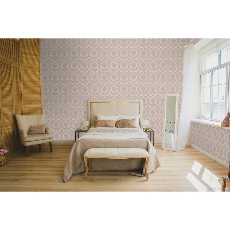Galerie Wallcoverings Cottage Chic Damask Vinyl on Non-woven Metallic Wallpaper Roll