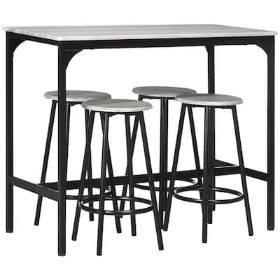 5-Piece Counter Height Bar Table Set,Rustic 43.25" Dining Table with 4 Bar Stools,Kitchen Table with Wooden Top for Pub
