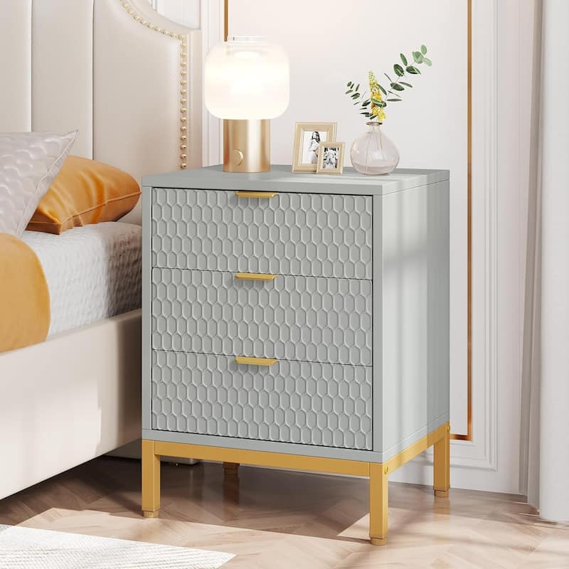 3-Drawer Nightstand Modern Tall Bedside Table with Storage Drawers