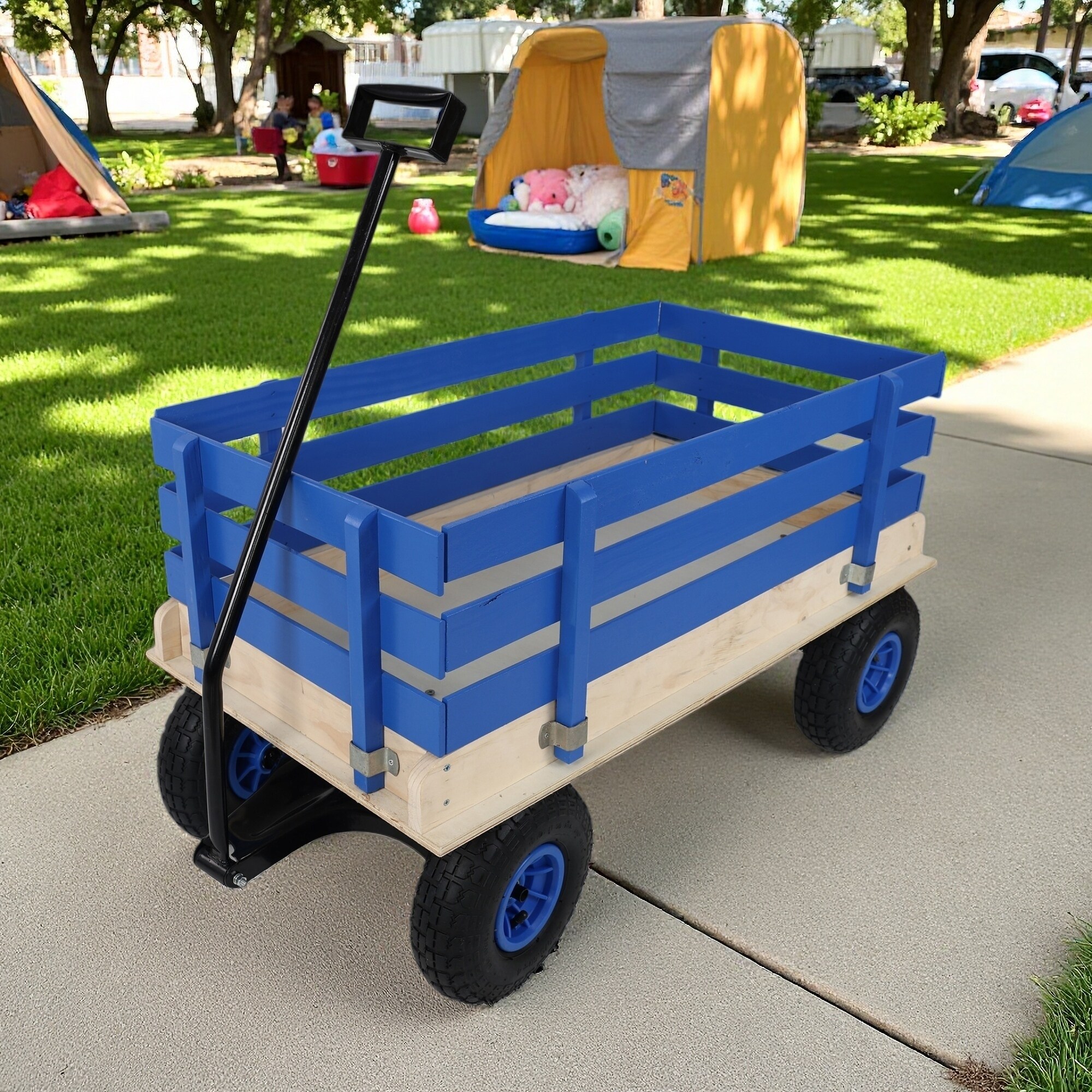 Wooden Kids Pull Wagon with Removable Side Rails and All Terrain