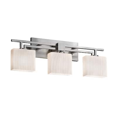 Justice Design Fusion Aero 3-light Brushed Nickel Bath Bar, Ribbon Rectangle Shade