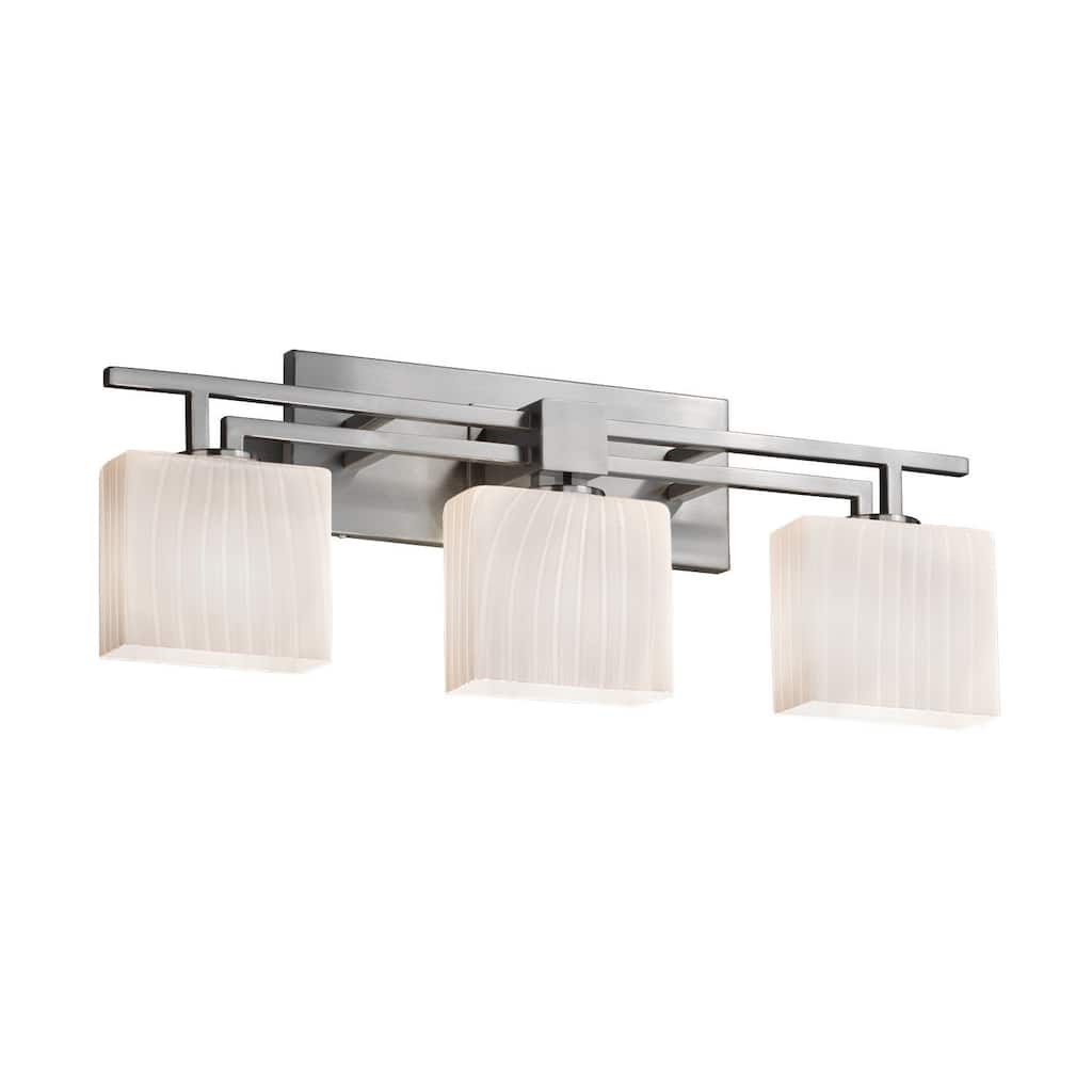 Justice Design Fusion Aero 3-light Brushed Nickel Bath Bar, Ribbon Rectangle Shade