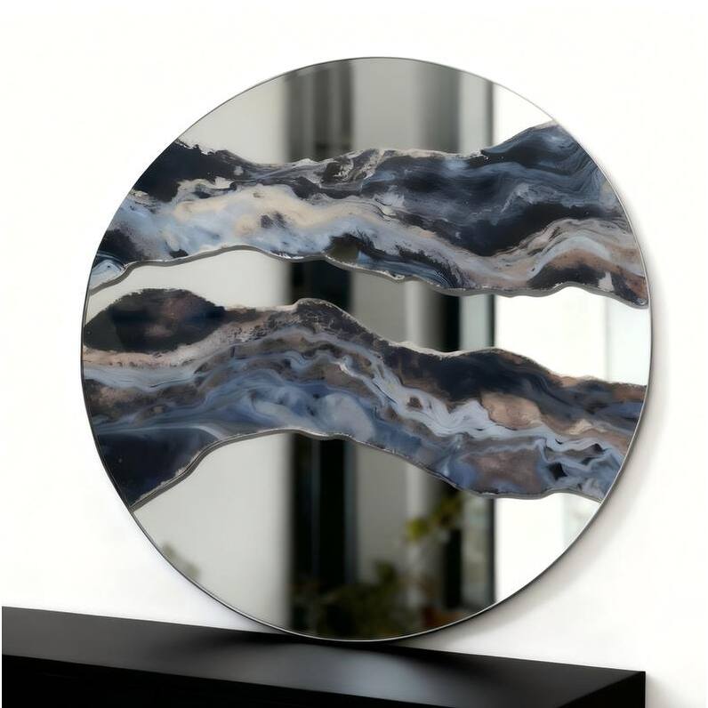 23.6"Artistic Marble Patterned Round Wall Mirror