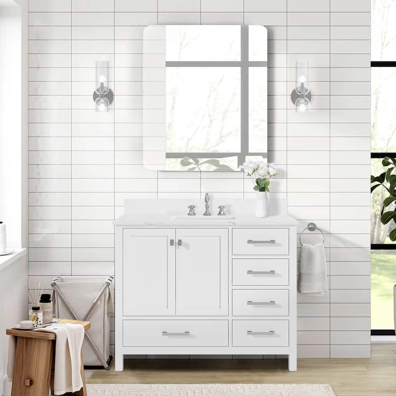 Prismatica 42 inch Bathroom Vanity Set in White, Middle Sink