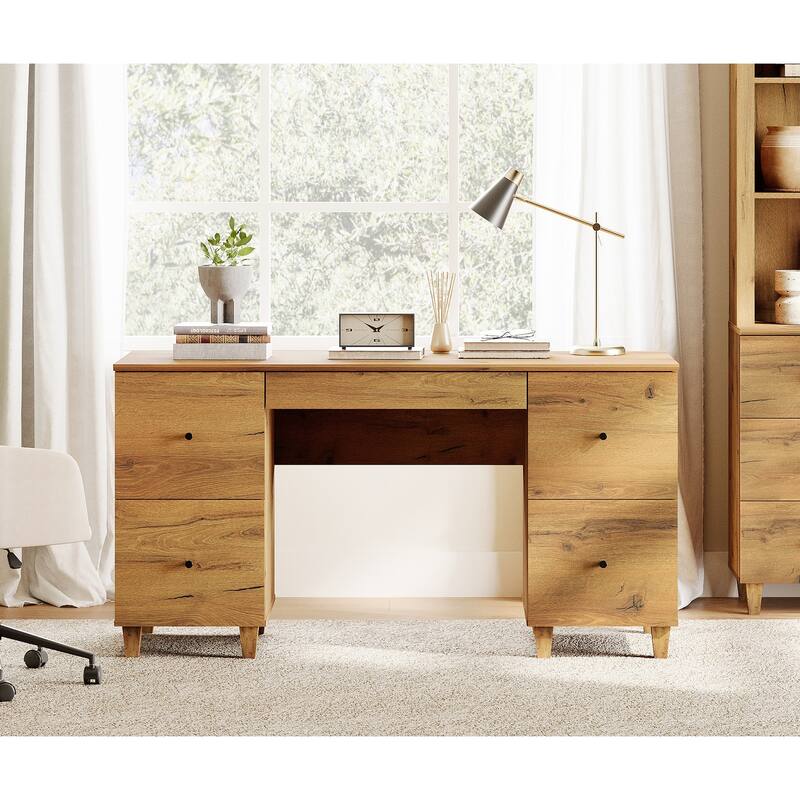 58" Executive Desk with 5 Drawers&Charging Station for Home Office