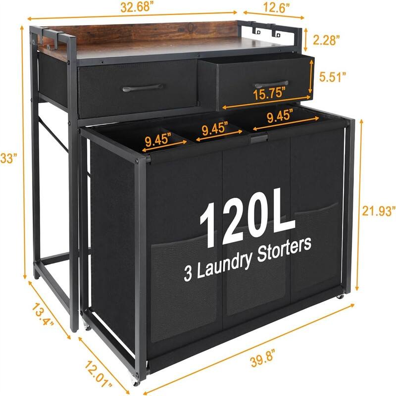 Laundry Hamper with Removable Large Bags - 30.21"L x 12.59"W x 31.81"H