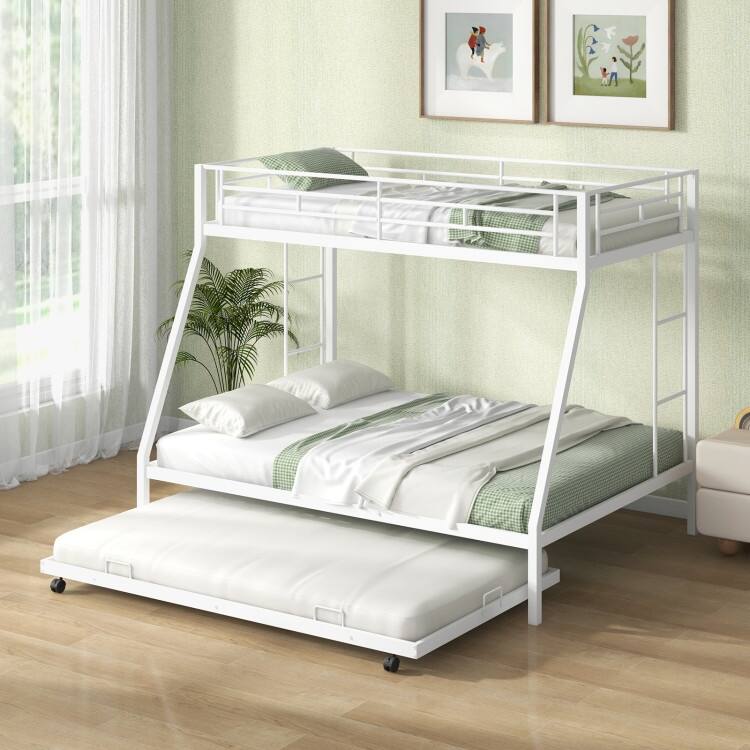 Twin Over Full Bunk Bed with Trundle and Safety Guardrails