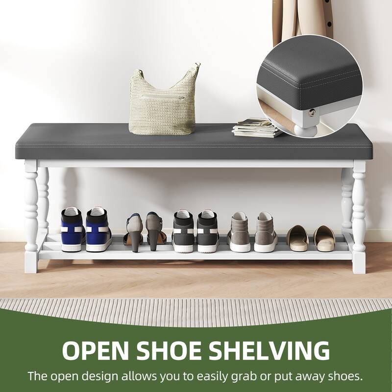 Moasis Entryway Shoe Bench with Cushioned Seat and 2-Tier Storage for Hallway