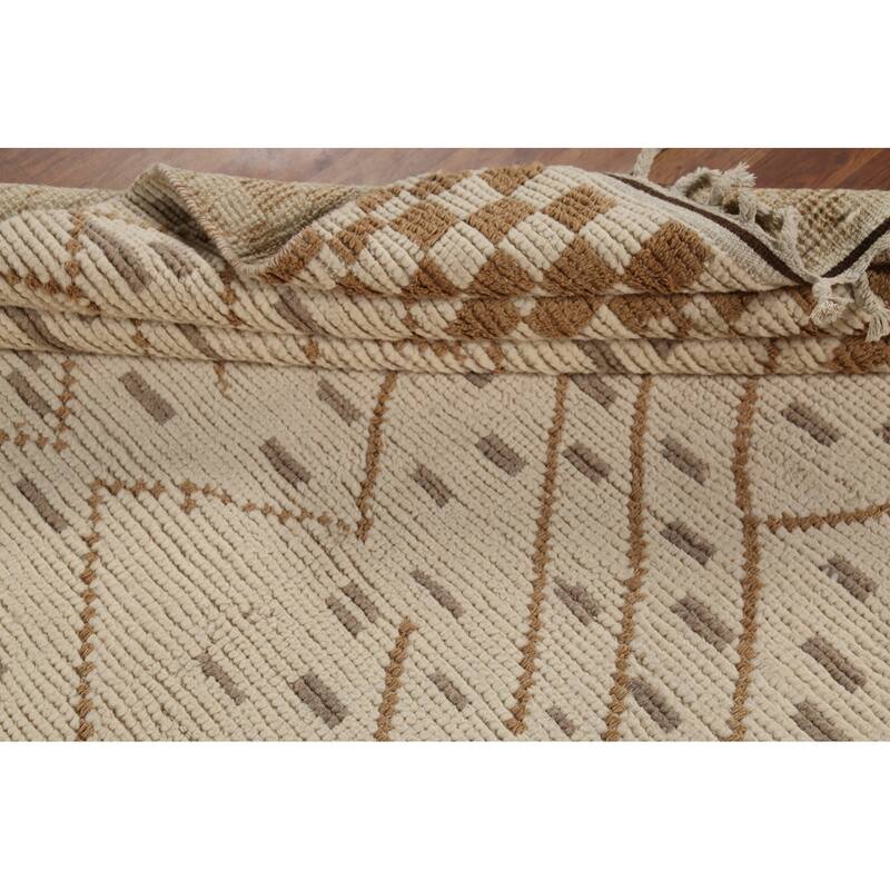 All-Over Moroccan Abstract Area Rug Hand-Knotted Oriental Wool Carpet - 6'2"x 9'10"