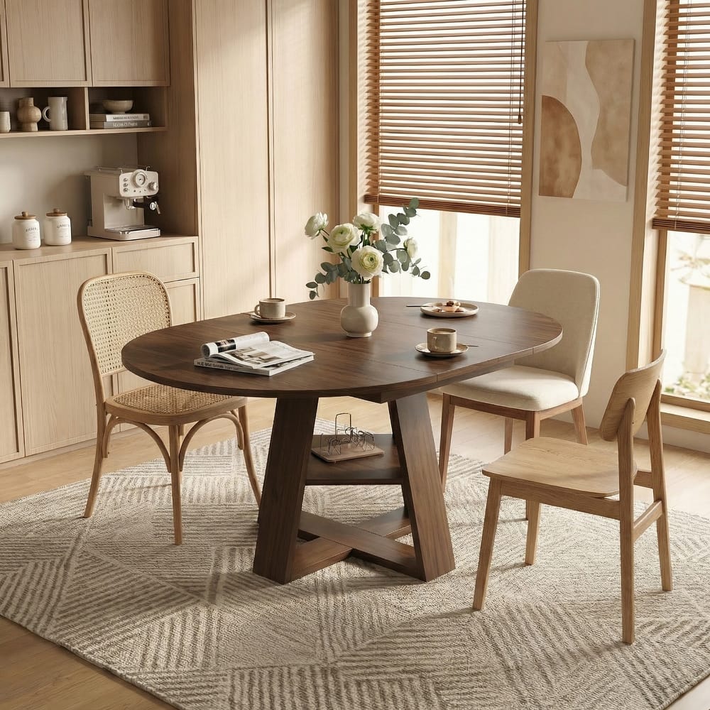 43.3"-59" Extendable Round Dining Table with Storage Shelf