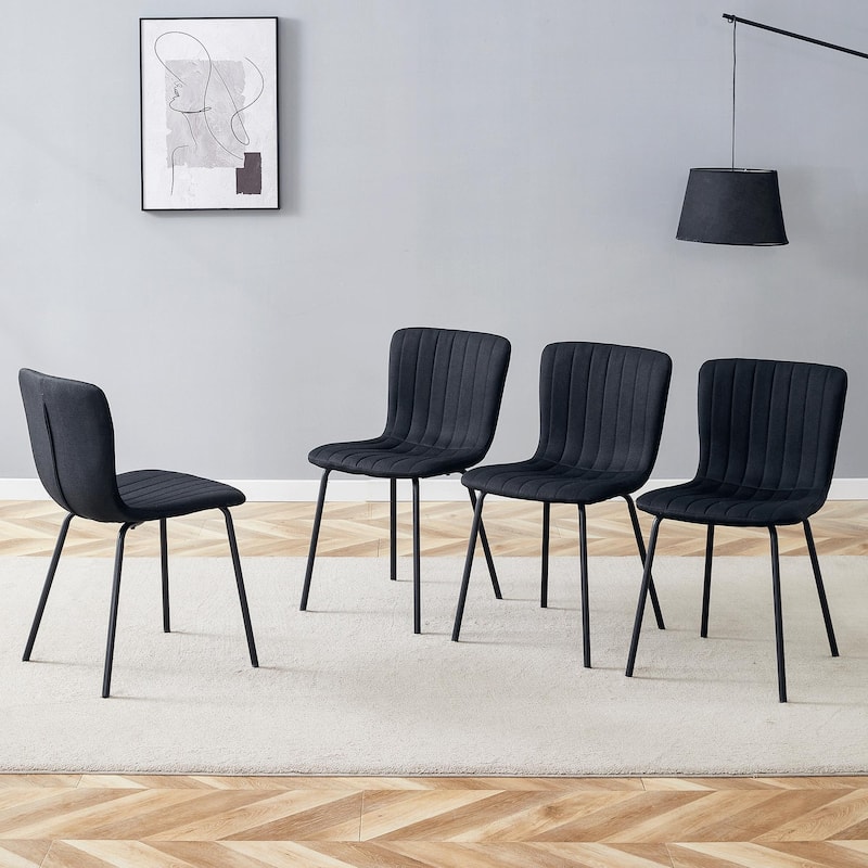 Roomfitters Minimalist Dining Chairs with Black Metal Legs, Upholstered Modern Seat Set of 4 for Interior Décor