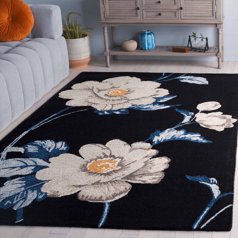 SAFAVIEH Handmade Jardin Garnette Country Wool Rug - 8' x 10' - Black/Ivory