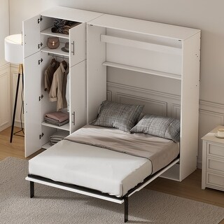 Full Size Wood Murphy Bed with Wardrobes Multiple Storage Folding Bed with Lockers for Bedroom Bed Bath Beyond 41507885