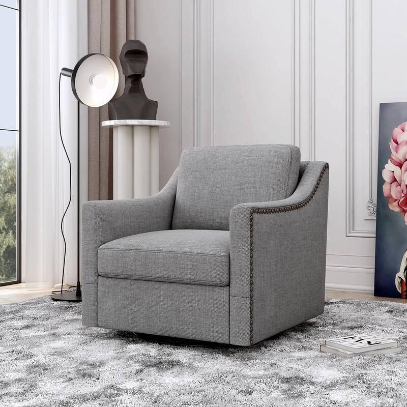 360° Swivel Armchair in Cotton Linen Fabric - Grey
