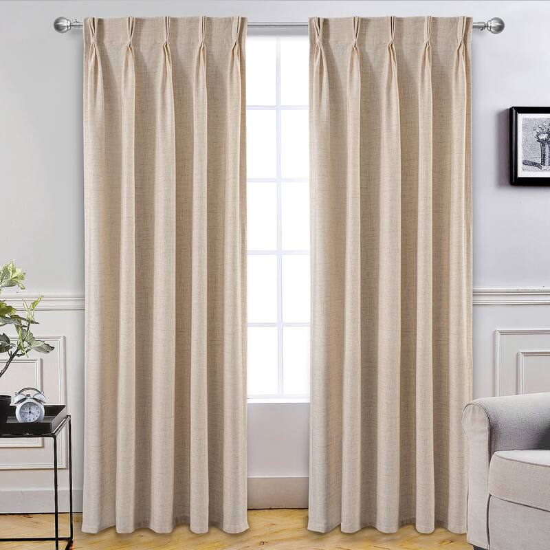 DriftAway Pinch Pleat Linen Textured Semi Sheer Solid Curtains Back Tabs - 30" Width X 96" Length - Beige