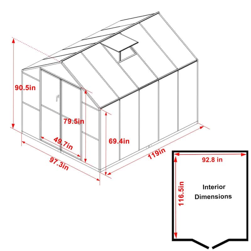 VEIKOUS Aluminum Walk-In Garden Greenhouse Kit with Adjustable Roof Vent and Lockable Door Grey