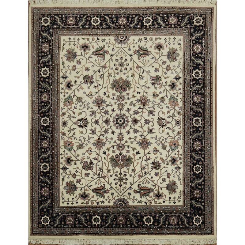 Hand Knotted Oriental 100% Wool Carpet Traditional Beige & Ivories Kashan Area Rug - 10' 1'' X 7' 9''