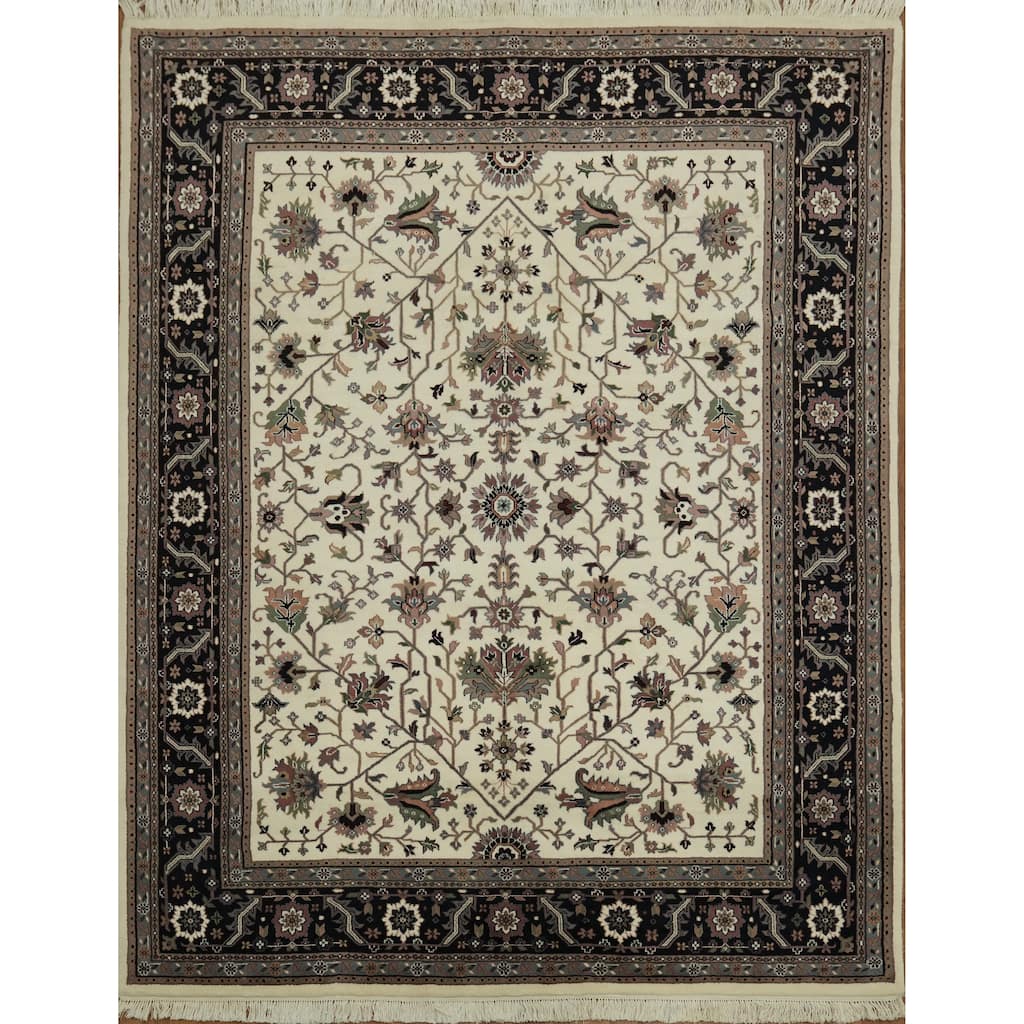 Hand Knotted Oriental 100% Wool Carpet Traditional Beige & Ivories Kashan Area Rug - 10' 1'' X 7' 9''