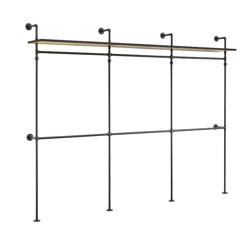 GDF Studio - Carrington Industrial Pipe Clothing Rack with LED Lights, Shelves & Hanging Rods