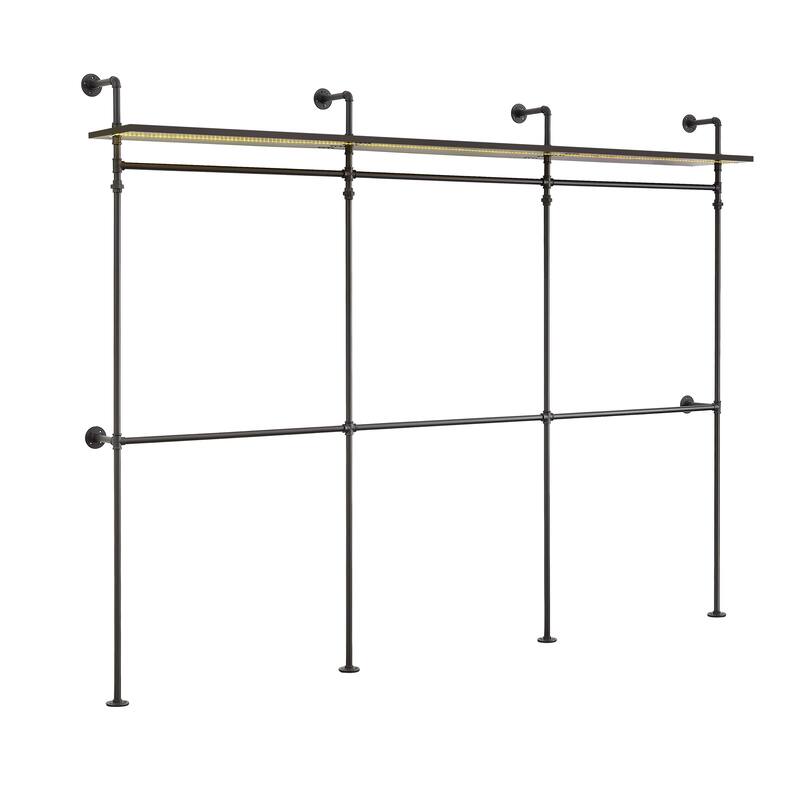 Industrial Pipe Clothing Rack with LED Lights