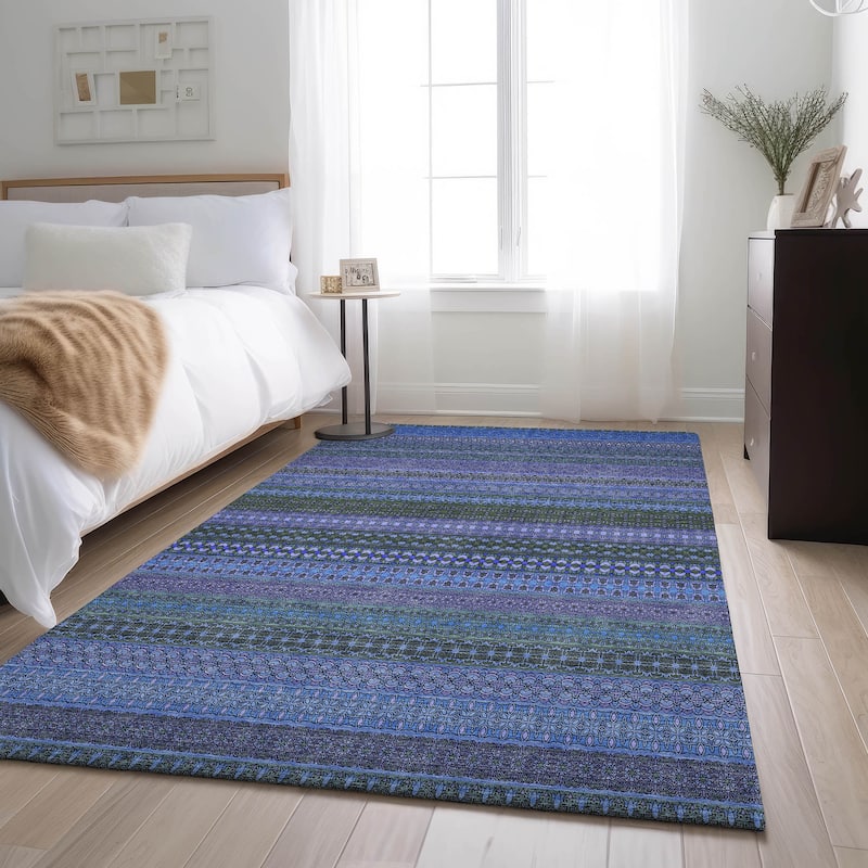 Premium Washable Super Soft Boho Stripes Mayfield Rug - Blue - 9' x 12' - Rectangle