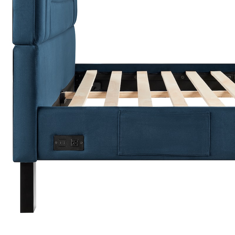 Studio Living Ashton Queen Upholstered Bed in Velvet Fabric