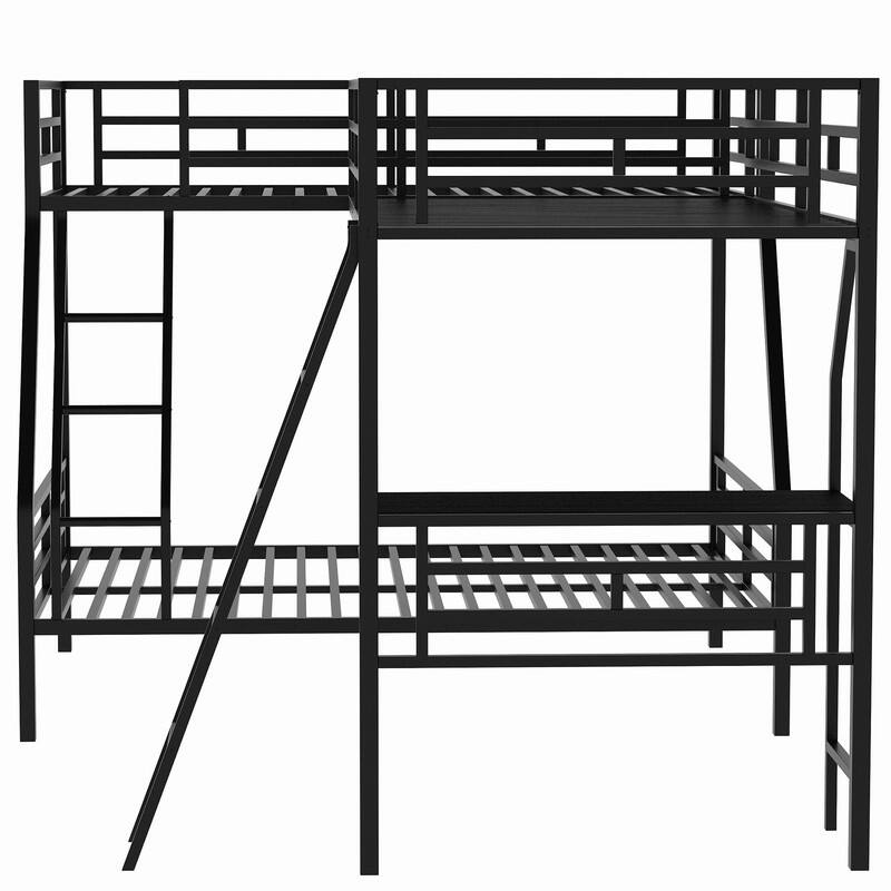 Twin over Full Triple Bunk Bed with Desk and Full-Length Guardrail