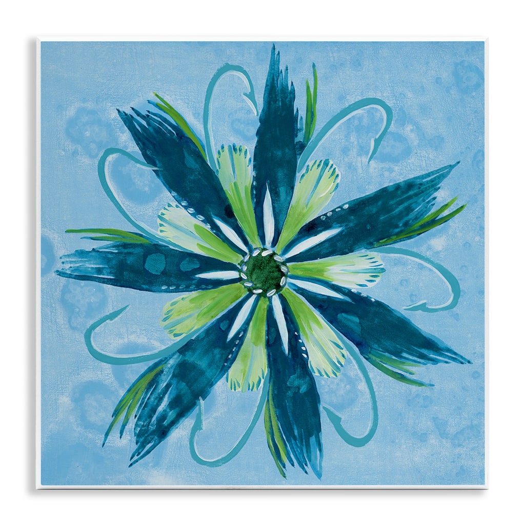 Stupell Blue & Green Abstract Flower Wall Plaque Art Design By Liz Jardine