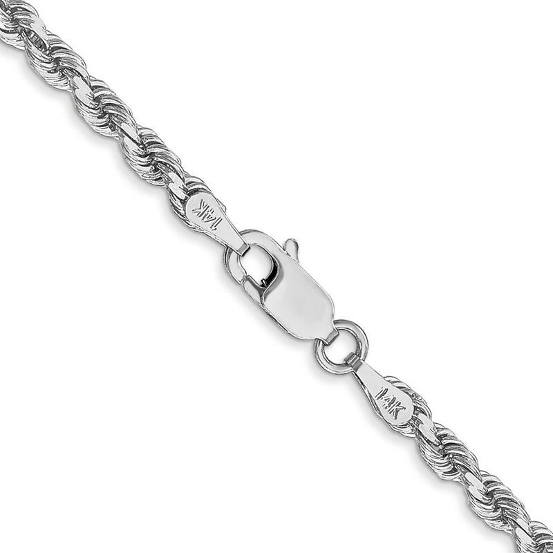 Curata 14k White Gold 3.1mm Diamond-Cut Rope Chain Anklet Bracelet - 9 Inch - Lobster Claw