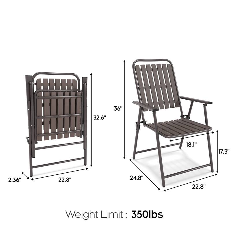 2-Piece Folding Chair, No Assembly Required, 350lb Capacity, Rust-Resistant & Stain-Proof for Balcony/Garde