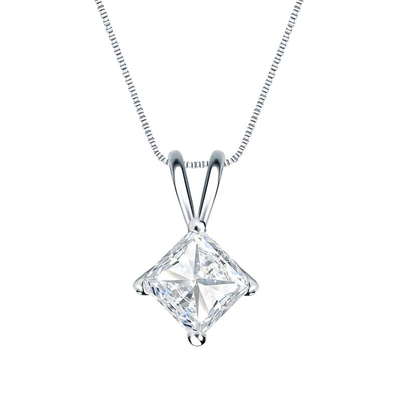 Auriya 3/4ctw Solitaire Princess-cut Diamond Necklace 14k Gold (H-I, SI1-SI2) - White