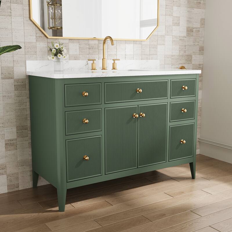 Modland 48" Bathroom Vanity with Sink, Soft Close Drawers & Doors, Carrara Marble Top, Fully Assembled - 48 inch