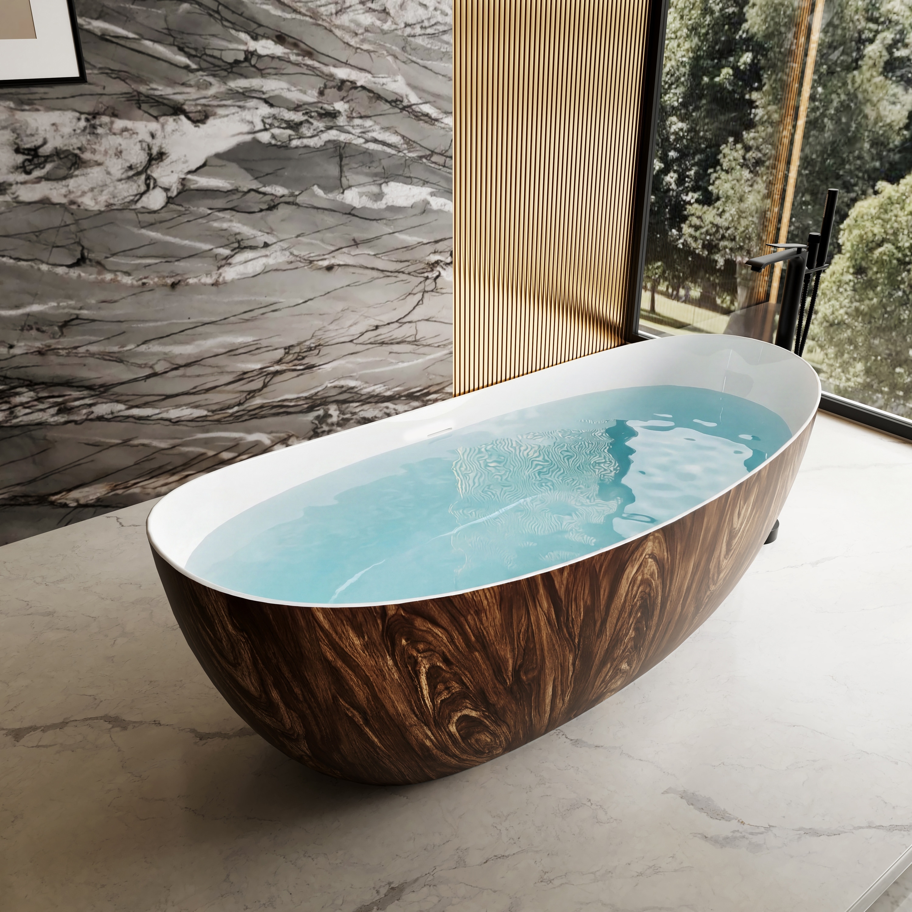 67 in. Freestanding Solid Surface Stone Bathtub, Ergonomic Spa Soaking Tub, Center Drain, Pop-Up Drain Kit, cUPC Certified