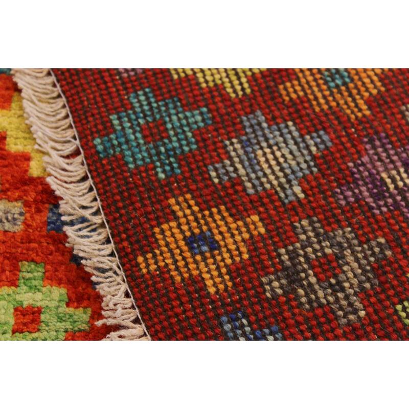 Modern Balochi Velazquez Orange/Green Hand Knotted Wool Rug - 5'0'' x 6'6''