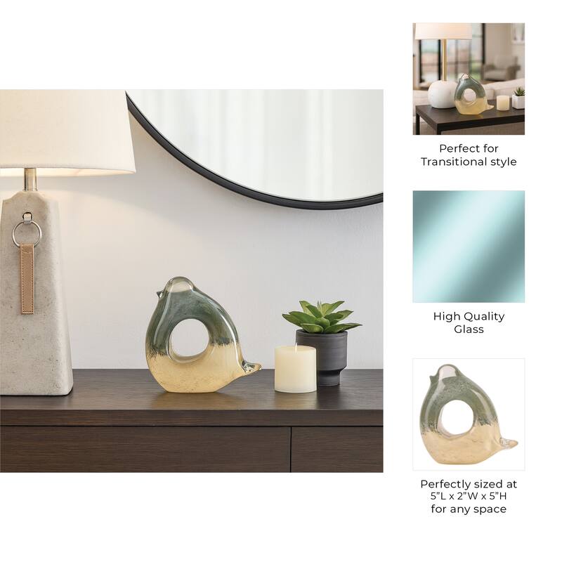 Artistic Glass Bird Statue with Hollow Center - Green